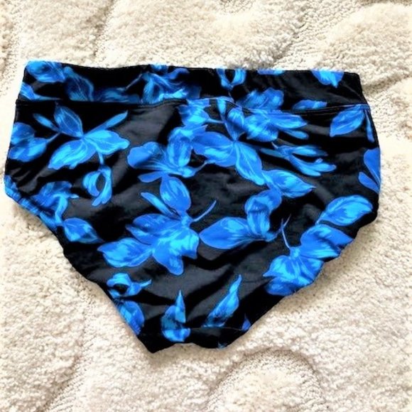 Lands' End Women's Bikini Bottom - Black and Blue Floral - Picture 2 of 2